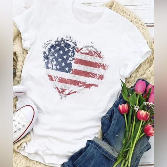 Other Tops - NWT - American Flag Heart Shape Print T-Shirt 🥳🌟HOST PICK🌟🥳
Still in package